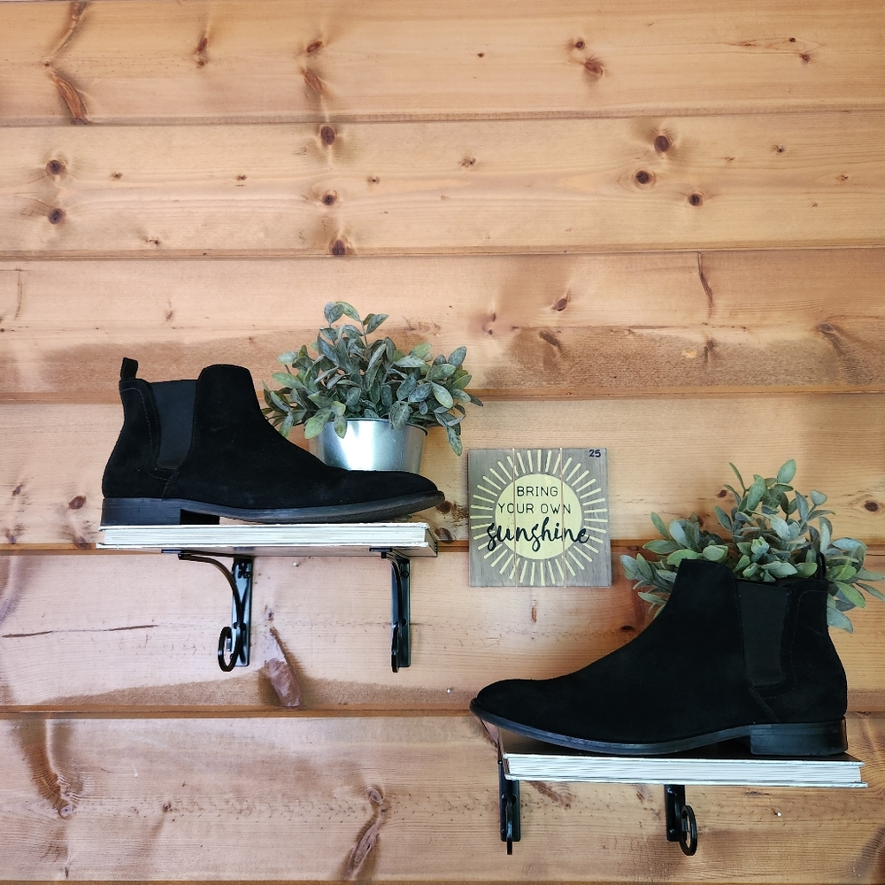 Section X  Paxson Black Suede Leather Chelsea Boots Pull On Dress Shoes Sz 8.5 M